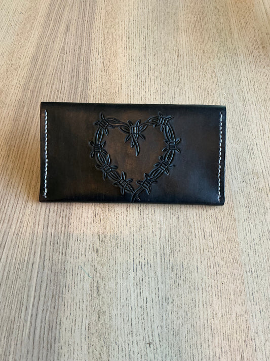 Barb wire heart ❤️ leather clutch